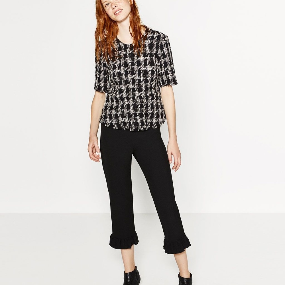 ZARA Houndstooth Tweed Blouse